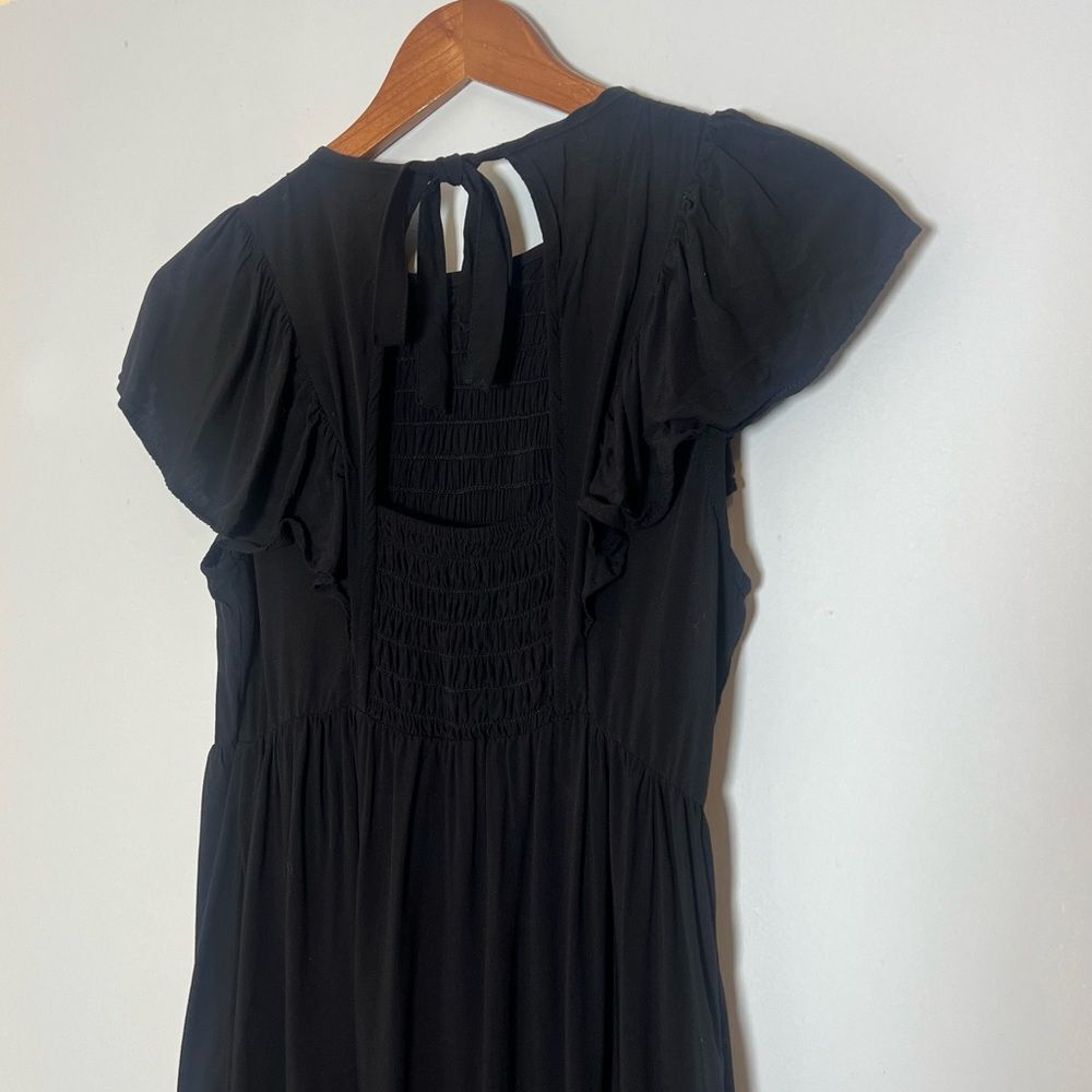 Old Navy Black Smocked Midi Dress Flutter Sleeve Tiered Fit & Flare Women's - Picture 4 of 7